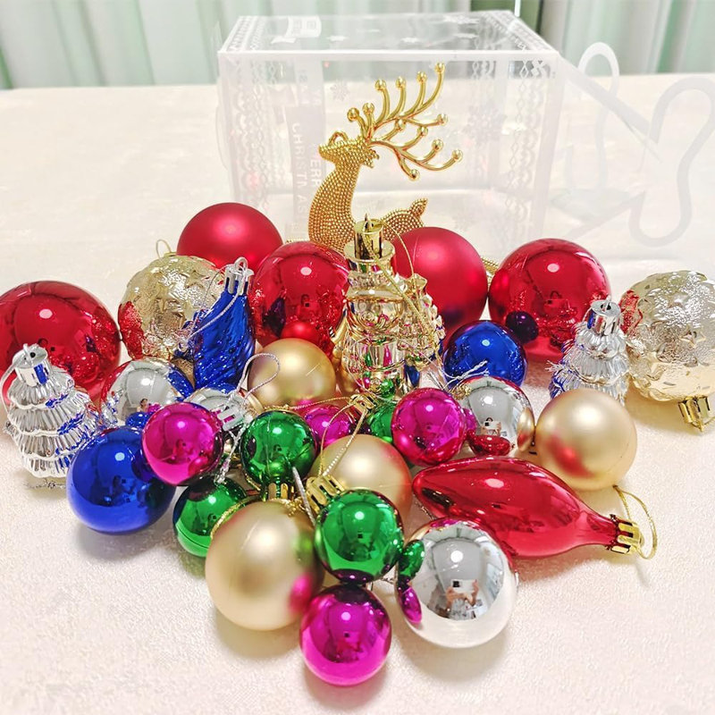 Ensemble de 30 boules de Noël multicolores - Grandes boules suspendues en plastique multi-formes incassables pour décoration d'arbre de Noël, rouge, vert, or, bleu (vif et coloré)