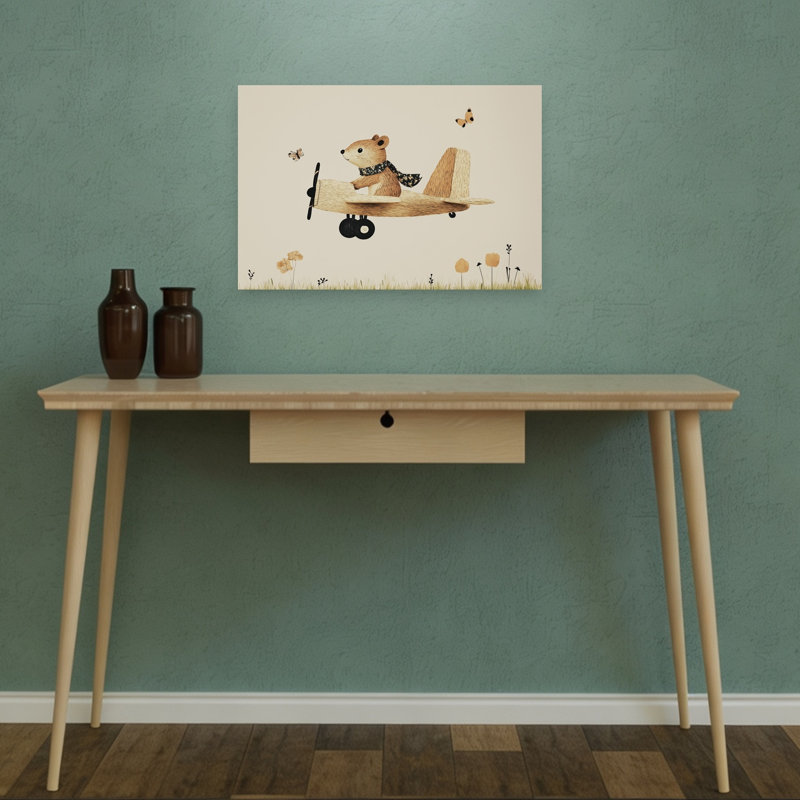 Mouse Pilot Adventure Whimsical Contemporary Butterfly Nature Flower Wall Art Print 1 Piece Wrapped Canvas Wall Art