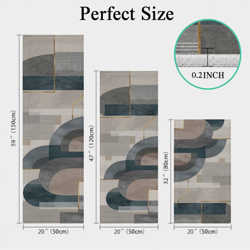 Abstract Geometric Non-Slip Washable Kitchen Mats