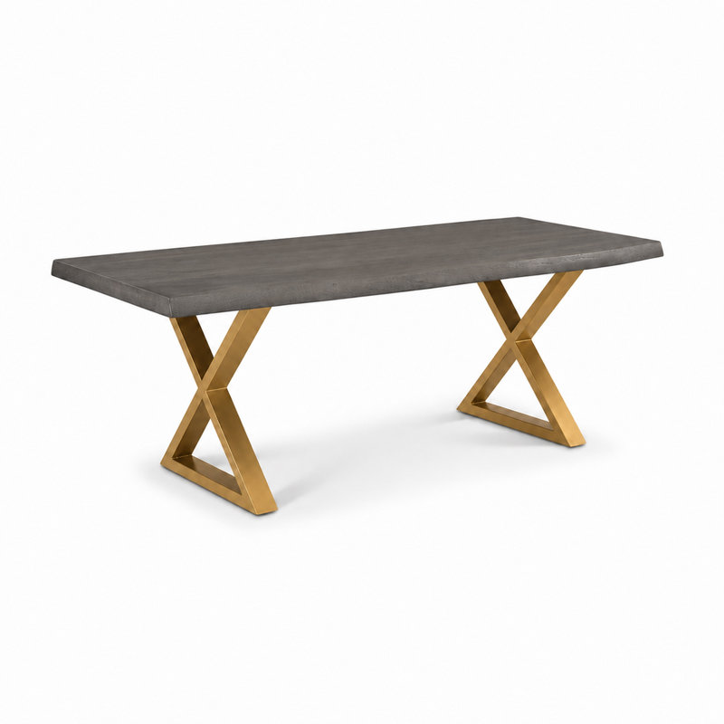 Brooks X Base Dining Table, 29.75"H x 79"L x 40"W, Sandblasted Gray, Brass