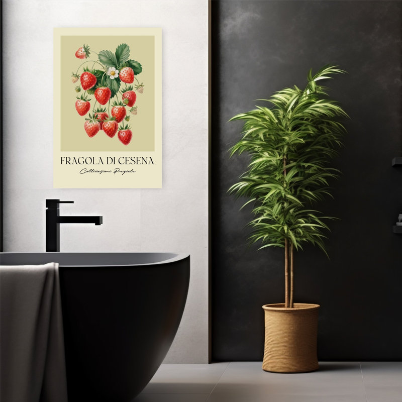Art mural rétro, fraise et botanique, H 24 po x l 16 po