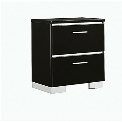 Table de chevet contemporaine 1pc avec poignées et pieds en chrome laqué ultrabrillant de couleur blanche avec chargeur USB