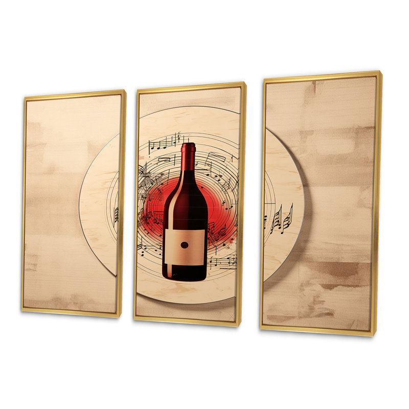 Vinyle Vino I - ensemble d'art sur toile vin, Cadre flottant doré, H 28 po x l 36 po x P 1 po