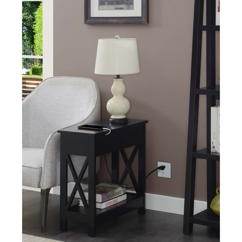 Gerde End Table and Built-In Outlets, Black/Black