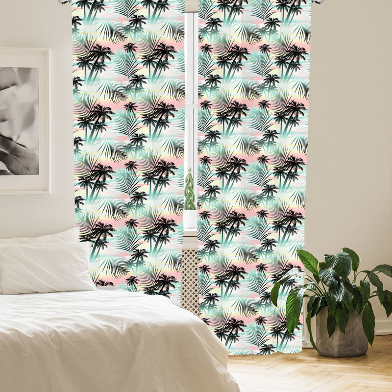Tropical Palm Tree Multicolor Polyester Rod Pocket Curtains, 28" x 63"