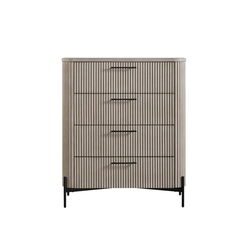 Taupe Reeded Front 4-Drawer Chest with Metal Base