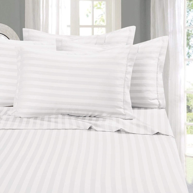  Ensemble de draps rayés en microfibre percale, Ensemble de draps très grand californien avec 2 t, Blanc