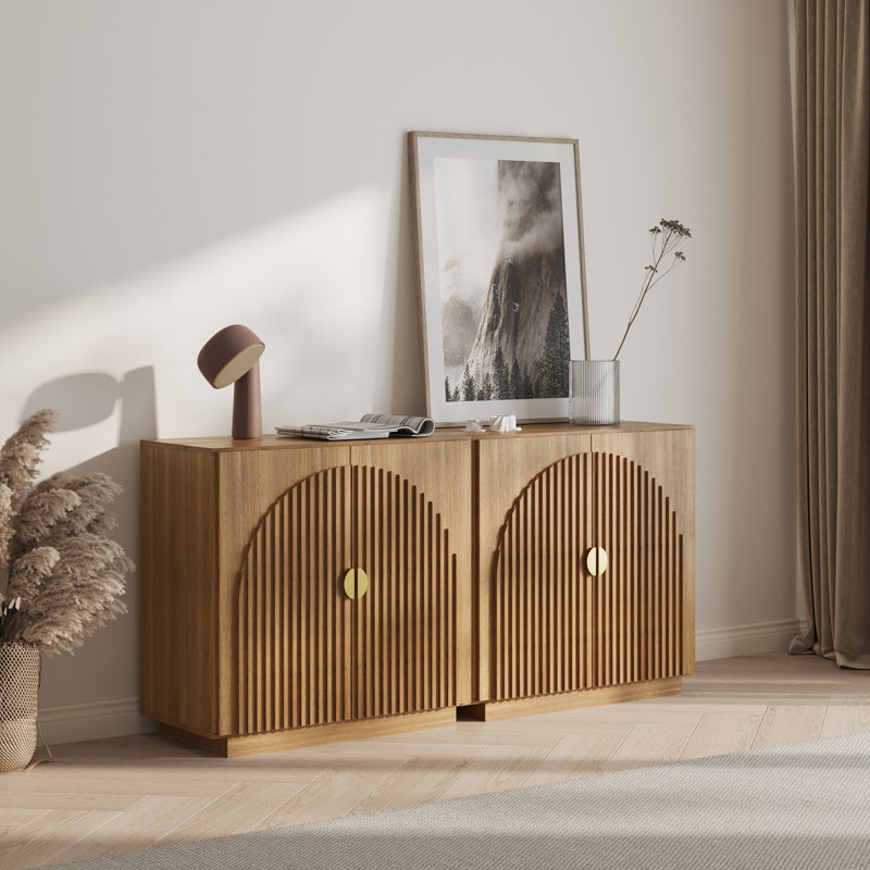 Buffet avec portes arquées symétriques avec rangement, , Brun caramel