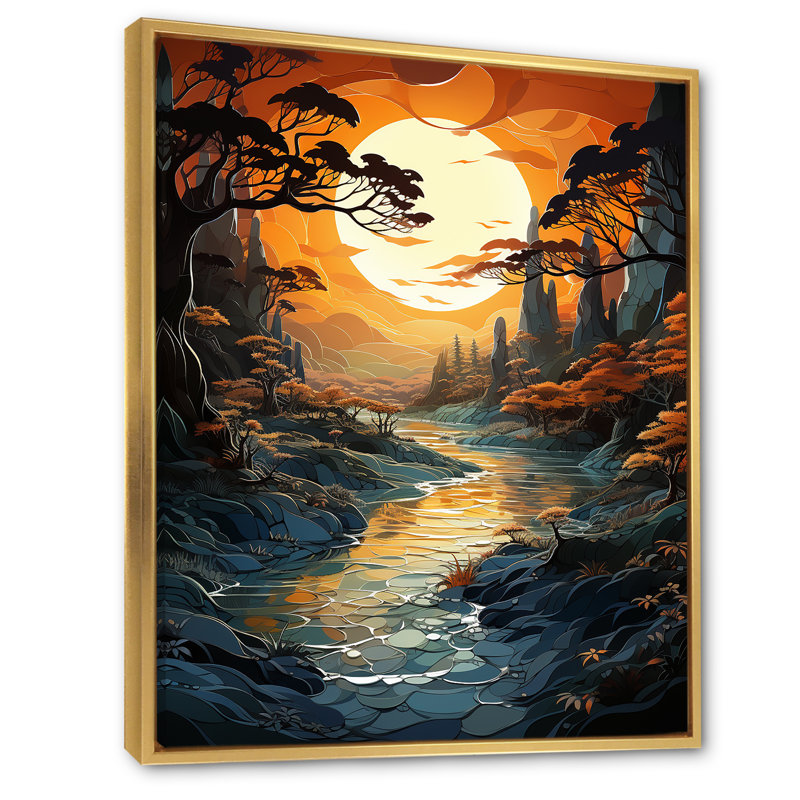 «Cerisier Sunrise Capt capture Serenity Papercut», reproduction sur toile, H 20 po x l 12 po x P 1 po, Cadre flottant doré