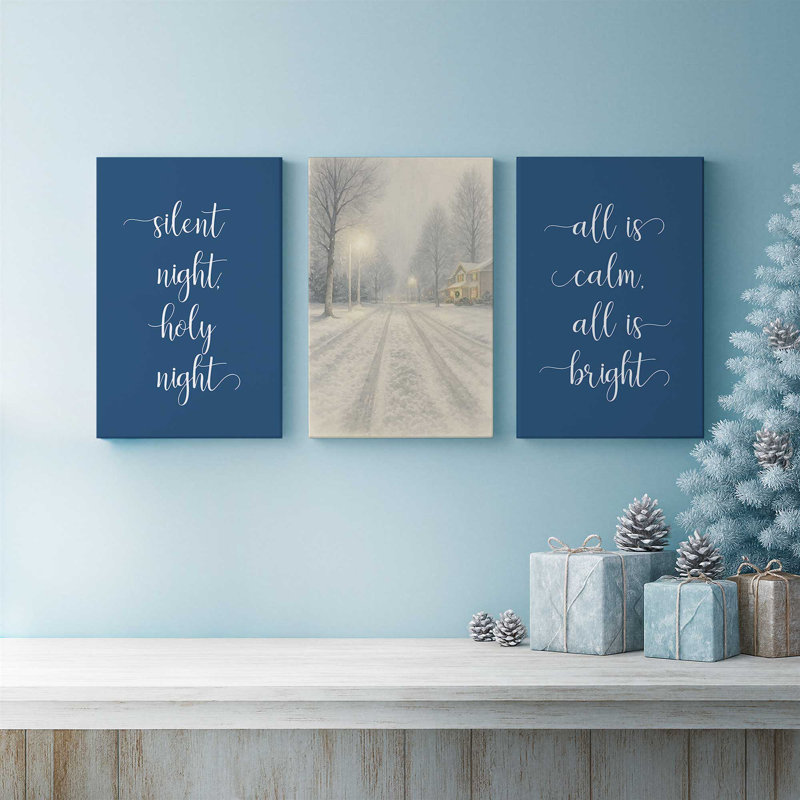 Ensemble de 3 impressions sur toile, Snowdrift Serenade, Toile tendue, Wrapped Canvas, H 18 po x l 36 po