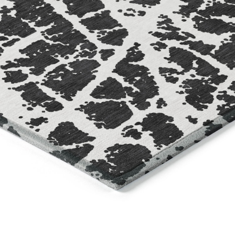 2' X 3' Black and White Abstract Washable Non Skid Indoor Outdoor Area Rug