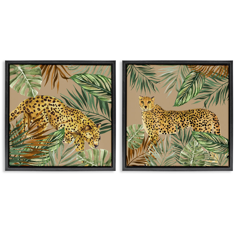 Ensemble de 2 toiles flottantes encadrées Jungle Prowler Cheetahs, design par Janet Tava, H 18 po x l 18 po