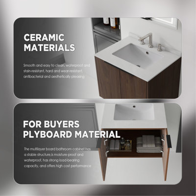 Meuble-lavabo suspendu de 76 cm avec lavabo, porte à fermeture amortie, comptoir et dosseret en marbre reconstitué blanc de Carrare de 1,5 cm d'épaisseur, contreplaqué