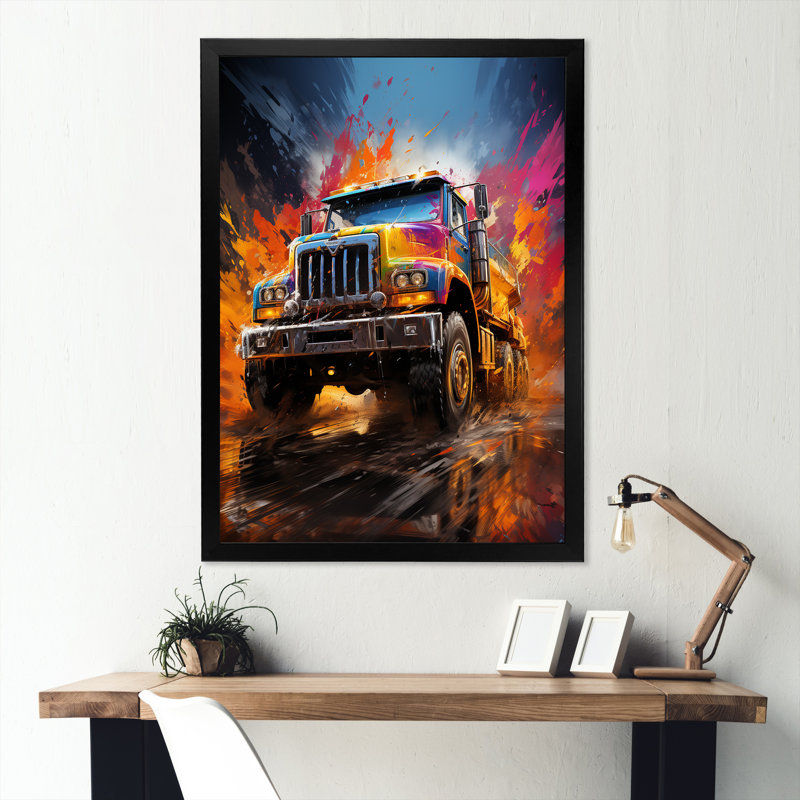 «Expressionist Monster Truck Fury I», reproduction d'art sur toile, H 40 po x l 30 po x P 1,5 po, Cadre simple noir