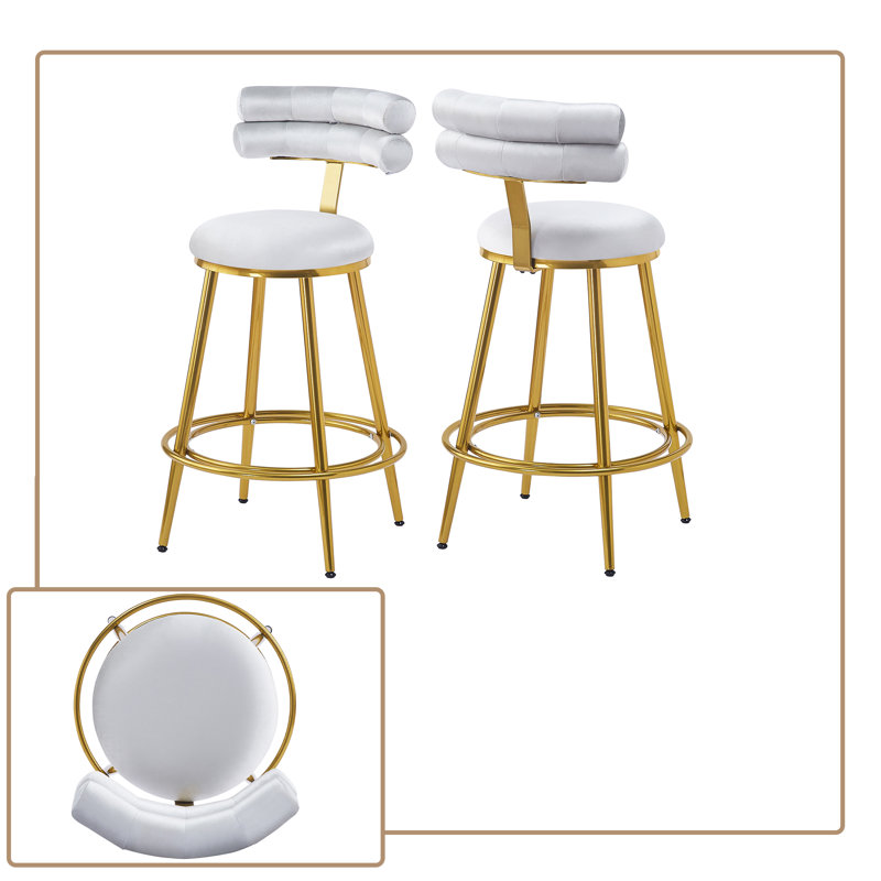 Ensemble de 2 tabourets de bar en métal, dossier et siège rembourrés capitonnés pour îlot de cuisine, bar personnel, salle à manger