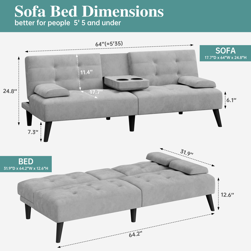 Adjustable Loveseat Sleeper With Retractable Cup Holders, Light Gray