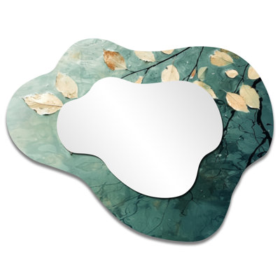 Riverbank Leaves Simplicity Scenery I - Leaves Irregular Asymmetrical Mirror, Traditional Wall Mirror, Printed on Metal