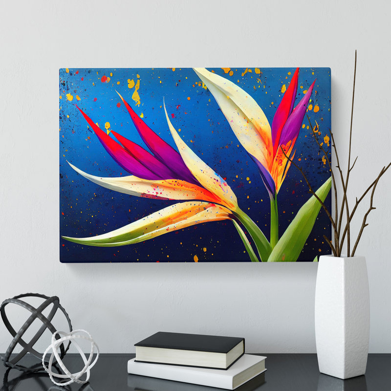 Bird Of Paradise Flower Splash Vol.5 - Wrapped Canvas Painting, 35cm H x 50cm W x 3cm D