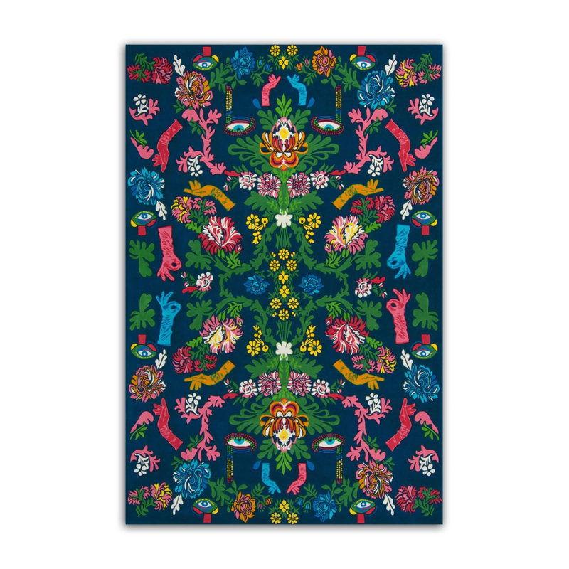 Tapis bleu marine / rose en polypropylène tissé à la machine Siro, Rectangle 3 pi 11 po x 6 pi 7 po