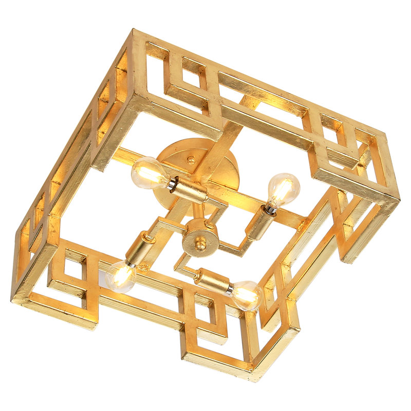 Plafonnier encastré carré / rectangulaire à 4 lumières de 16 po Athens, Feuille d’or, H 7,5 po x l 16 po x P 16 po