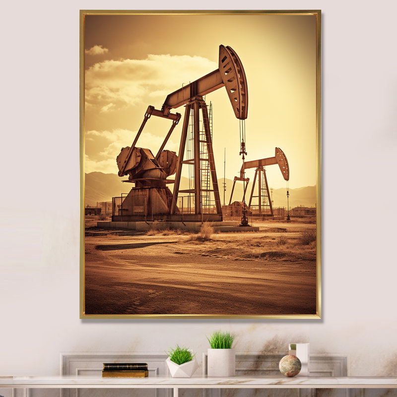 Foreuse à pétrole rétro Horizon, H 32 po x l 24 po x P 1 po, Cadre flottant doré