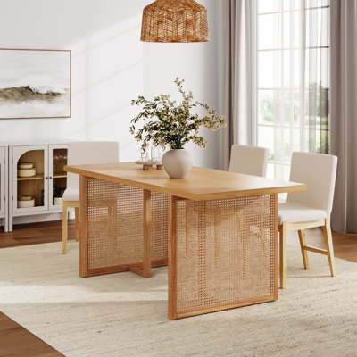 Boho Dining Table For 6 With Rattan Accent by Dakota Fields