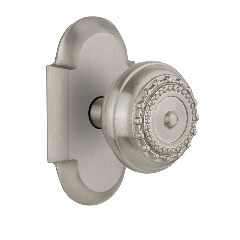Cottage Plate with Meadows Door Knob, Satin Nickel, 2-3/8"