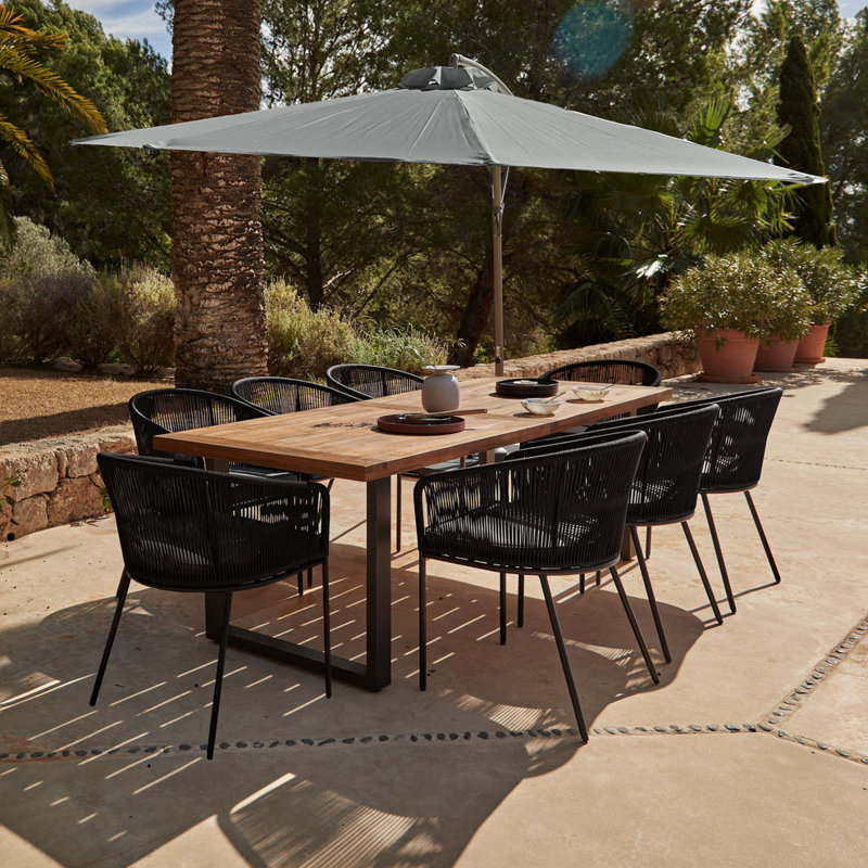 Fabiano Rectangular 8 - Person 235cm Long Dining Set with Cushions and Umbrella, Black