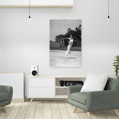 Art des années 1930, homme jouant au tennis sautant dans les airs, rétro, art mural rétro classique