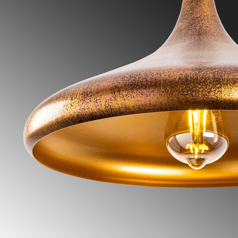 Adjustable Height Single Pendant With Metal Cap, Gold