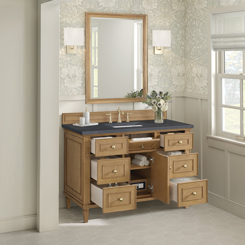 Lorelai 48'' Single Bathroom Vanity with Top, Light Natural Oak, Charcoal Soapstone Quartz, 8" Widespread
