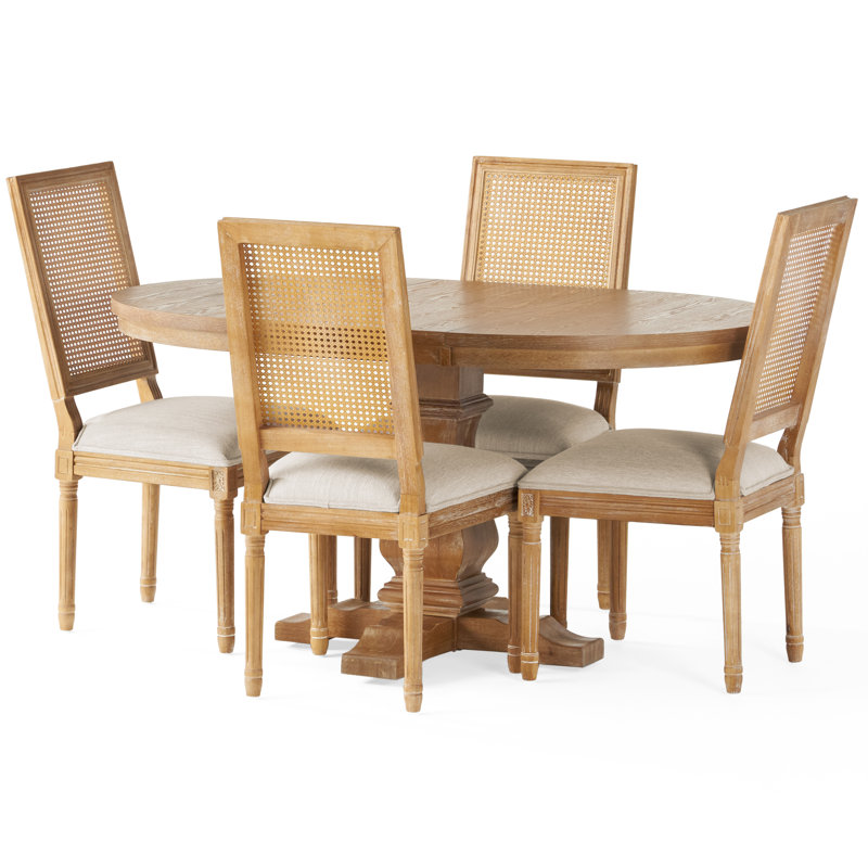 Pedestal Dining Set, Natural, Beige