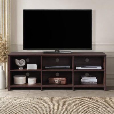 65 In. Wood Oak TV Stand With 6 Storage Shelves Fits TV's Up To 62 In.