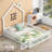 Wood Full Size House Platform Bed With Guardrail, White