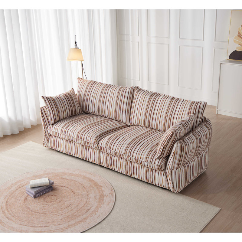 Fred 86.6" Smart Storage Sofa with Under-Seat Compartment, Premium Striped Fabric, Easy Assembly, Apartment Friendly for Living Room & Small Spaces