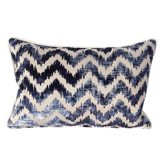 Everly Quinn Navy Blue Velvet Flame Stitch Pillow | Wayfair