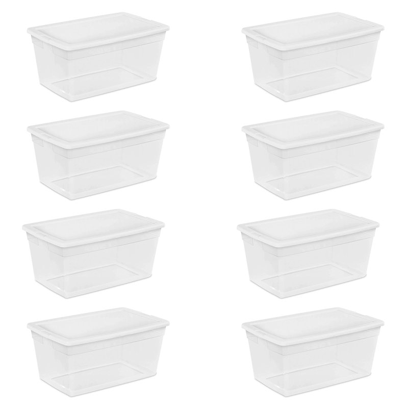 Clear Stackable Plastic Storage Box with White Lid, 56 Quart