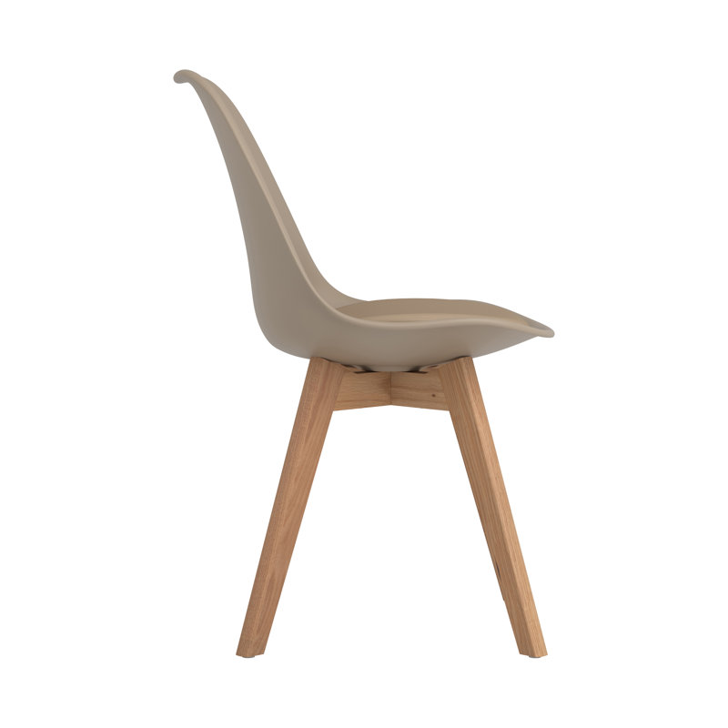 Tan Upholstered Transitional Side Chair with Oak Legs