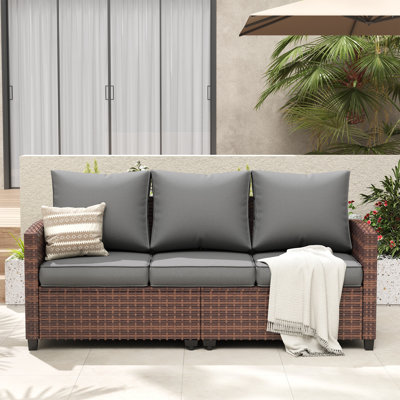 Vancamp 79" Wide Outdoor All-Weather Wicker Patio Sofa With Cushions