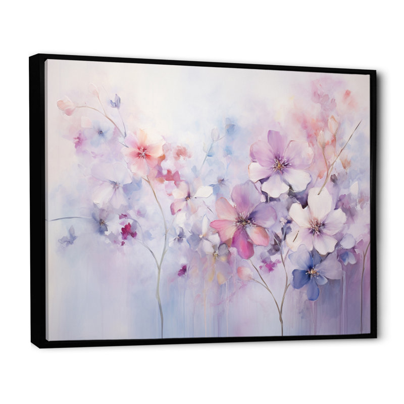 «Purple Dreamy Florals I - Abstract Botanicals», art mural encadré, H 24 po x l 32 po x P 1 po, Cadre flottant noir