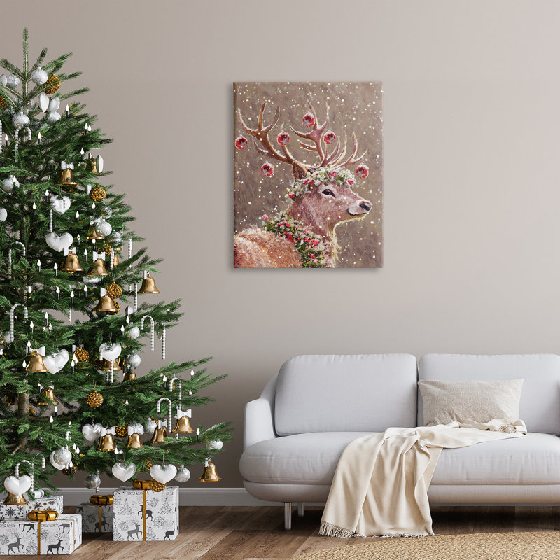 Deer Antler Holiday Ornaments - peinture sur toile tendue, H 40 po x l 30 po x P 1,5 po