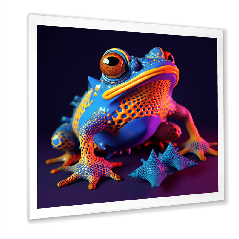 3D Neon Frog I - reproduction sur toile, H 24 po x l 24 po x P 1 po, Cadre simple blanc