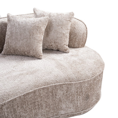 114" Modern Curved Boucle Sectional Sofa, All-Foam & Pocket Spring 4-Seater Cloud Couch with 4 Pillows, No Assembly, Taupe