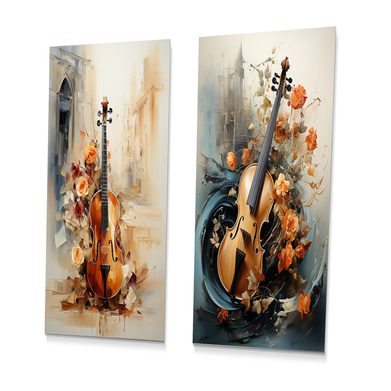 Ensemble de 2 décorations murales Vintage Music Violin Melody I - Music, H 28 po x l 24 po