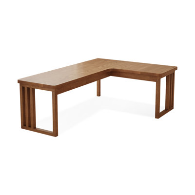 Walnut L-Shaped Solid Wood with 3 Drawers Desk