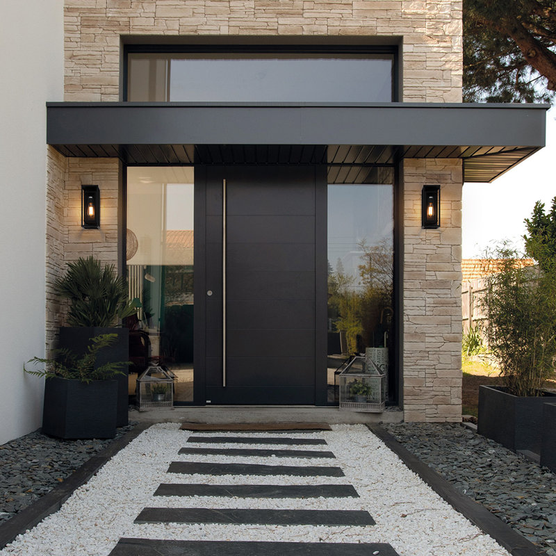 Polikron Classic Outdoor Wall Sconce 1 Light with Dusk to Dawn in Matte Black Rectangular, 13.78" H x 5.71" W x 5.71" D