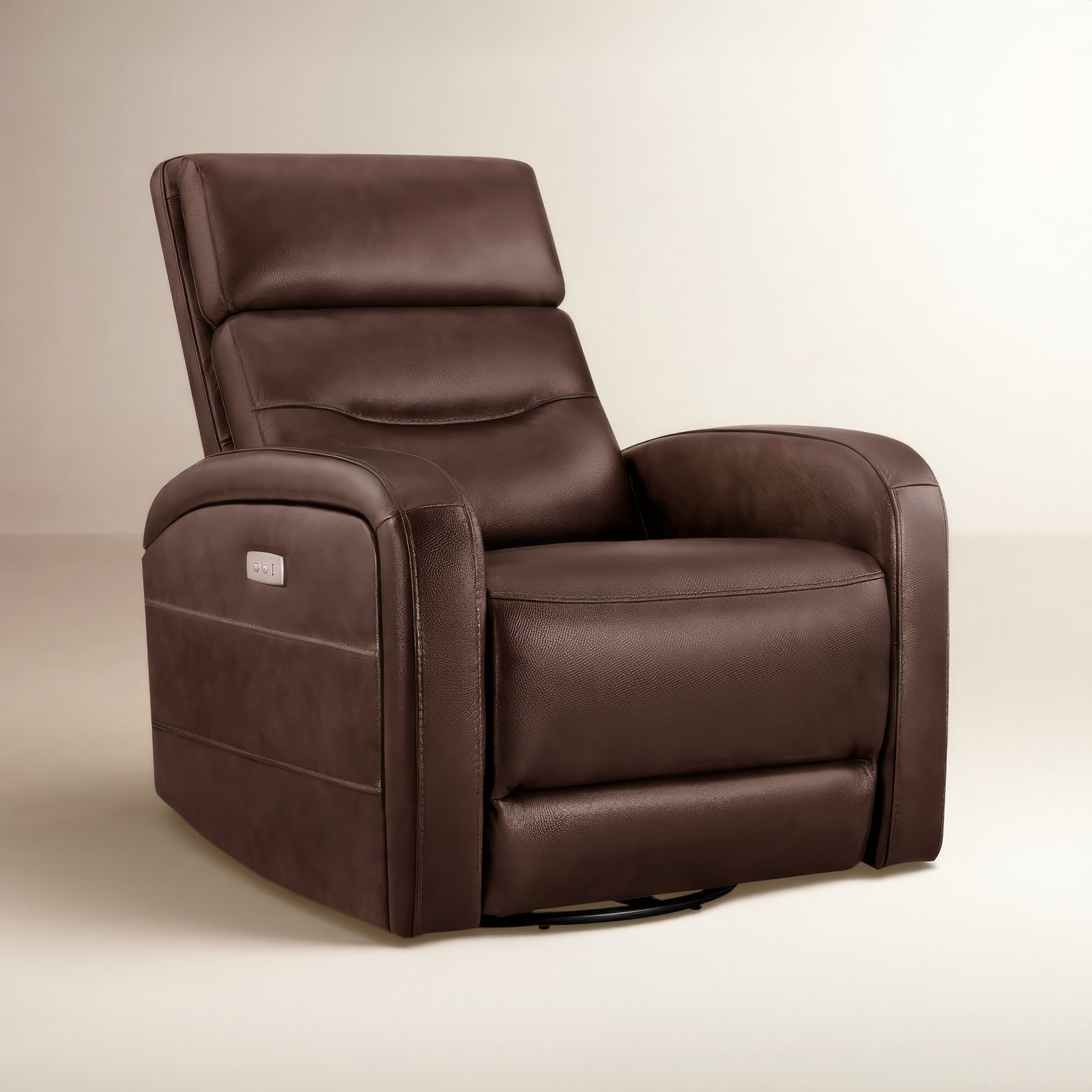 33" Genuine Leather Swivel Power Recliner, Brown
