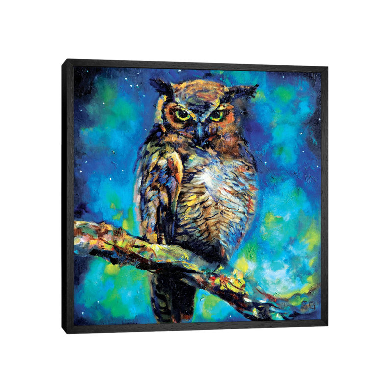 Great Horned Owl by Sue Gardner - Painting on Canvas, Black Framed, 45.72 cm H x 45.72 cm W