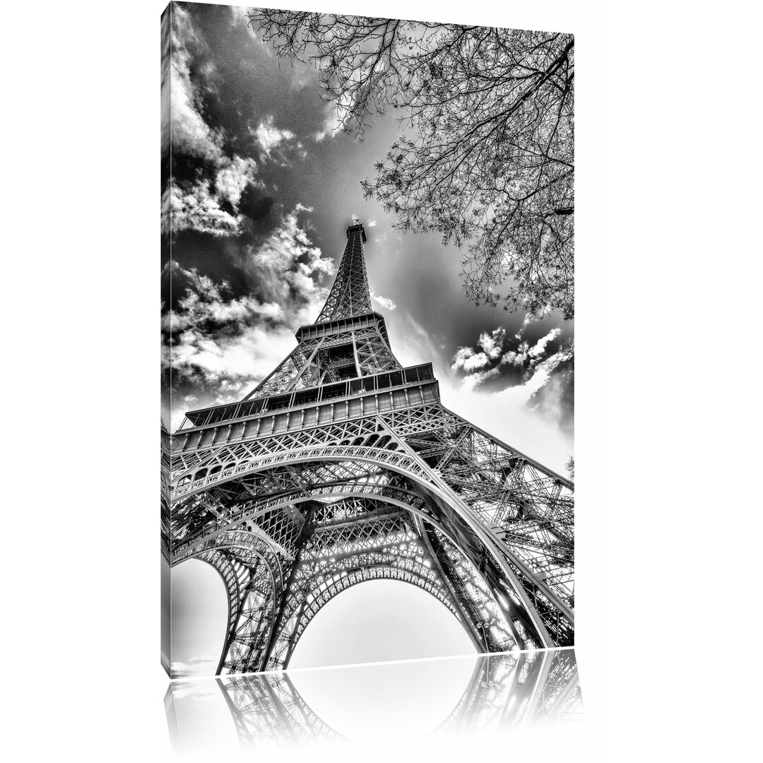 Leinwandbild Eindrucksvoller Eifelturm Paris in Monochrom