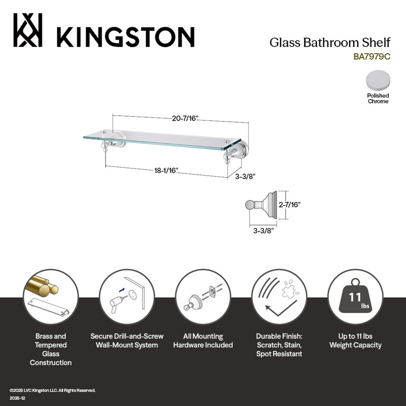 English Vintage Bracket Shelf, Polished Chrome